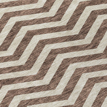 Tabselect Home Line 5' X 8' Brown And Beige Chevron Washable Indoor Outdoor Area Rug