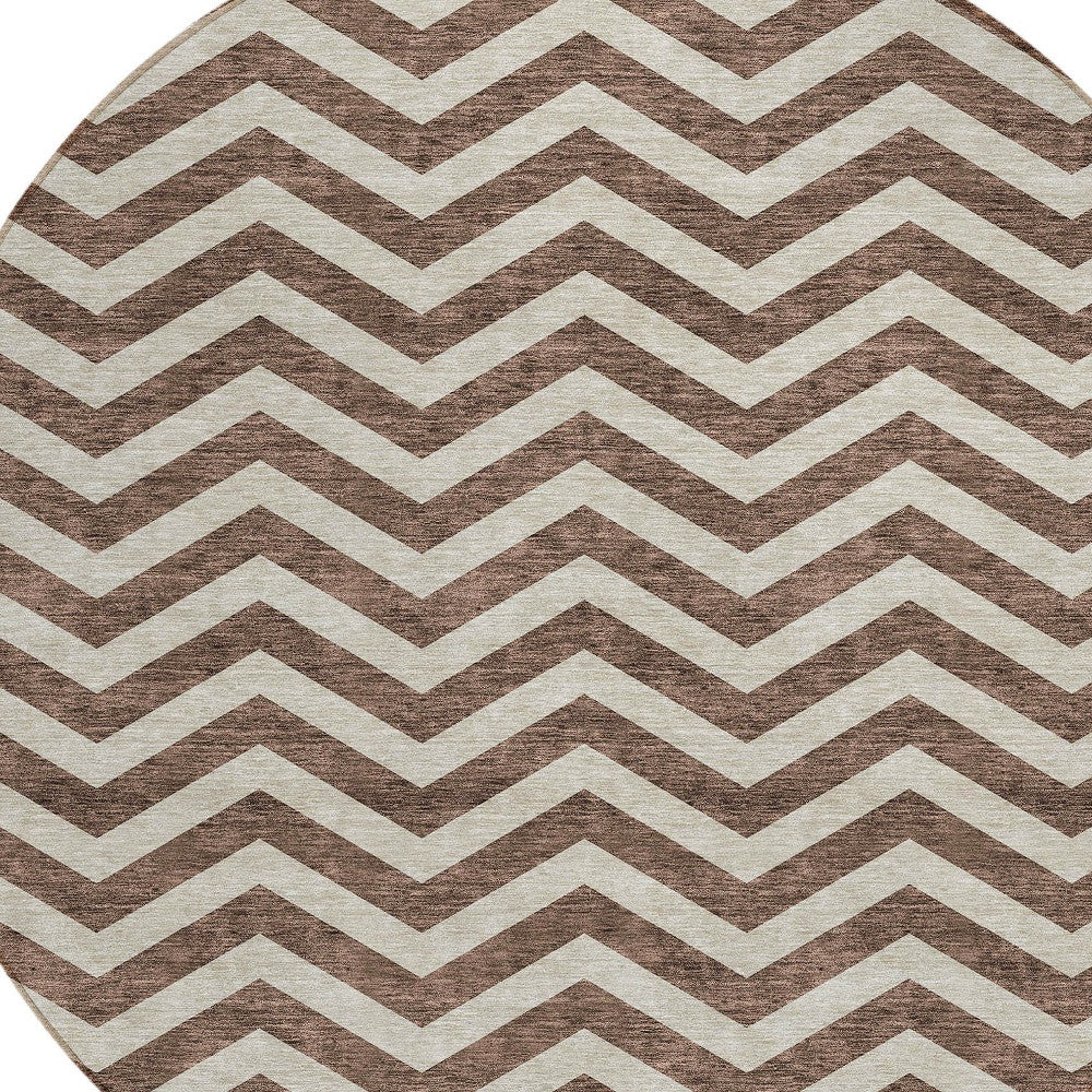 Tabselect Home Line 8' Brown And Beige Round Chevron Washable Indoor Outdoor Area Rug