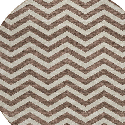 Tabselect Home Line 8' Brown And Beige Round Chevron Washable Indoor Outdoor Area Rug