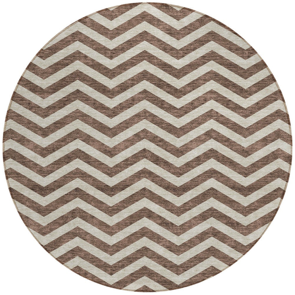 Tabselect Home Line 8' Brown And Beige Round Chevron Washable Indoor Outdoor Area Rug