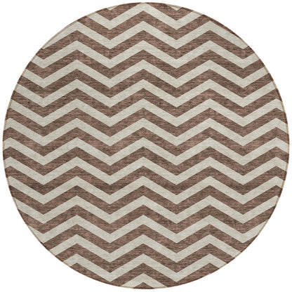 Tabselect Home Line 8' Brown And Beige Round Chevron Washable Indoor Outdoor Area Rug