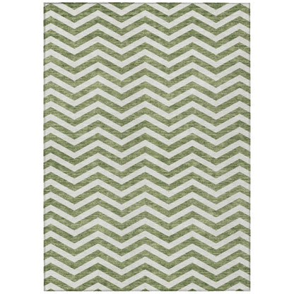 Tabselect Home Line 5' X 8' Green And Ivory Chevron Washable Indoor Outdoor Area Rug