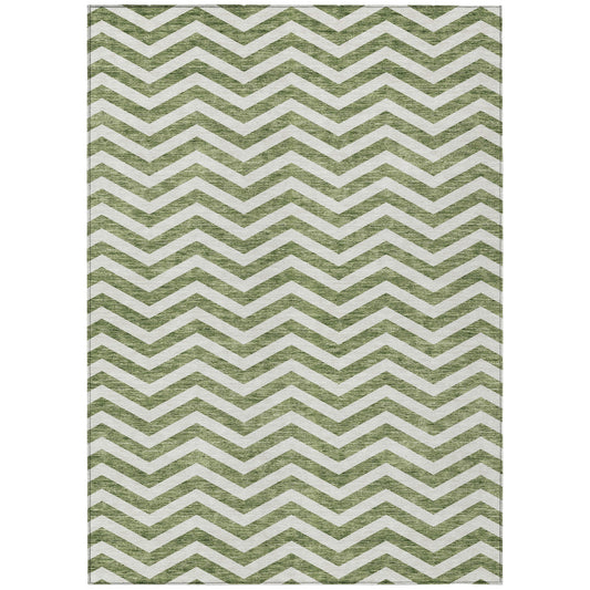 Tabselect Home Line 5' X 8' Green And Ivory Chevron Washable Indoor Outdoor Area Rug