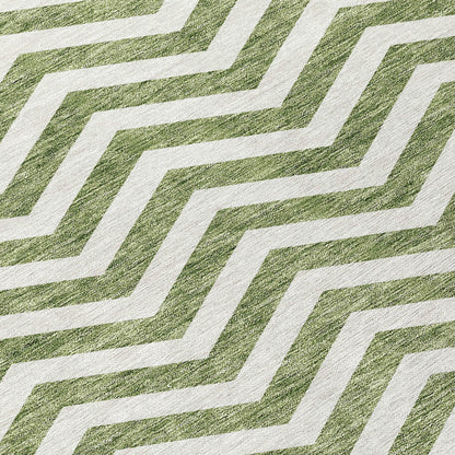 Tabselect Home Line 5' X 8' Green And Ivory Chevron Washable Indoor Outdoor Area Rug