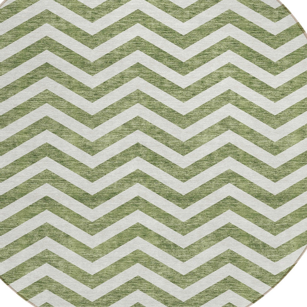 Tabselect Home Line 8' Green And Ivory Round Chevron Washable Indoor Outdoor Area Rug