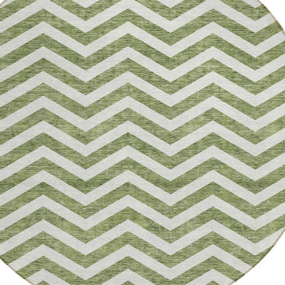 Tabselect Home Line 8' Green And Ivory Round Chevron Washable Indoor Outdoor Area Rug