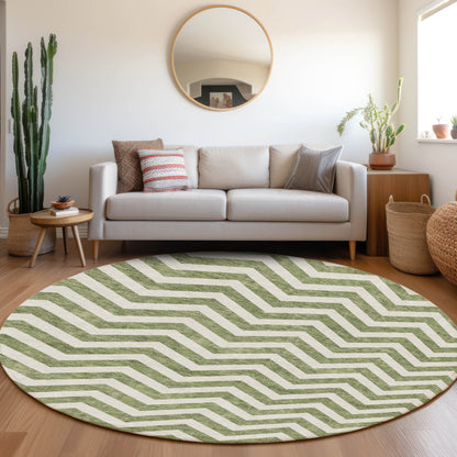 Tabselect Home Line 8' Green And Ivory Round Chevron Washable Indoor Outdoor Area Rug