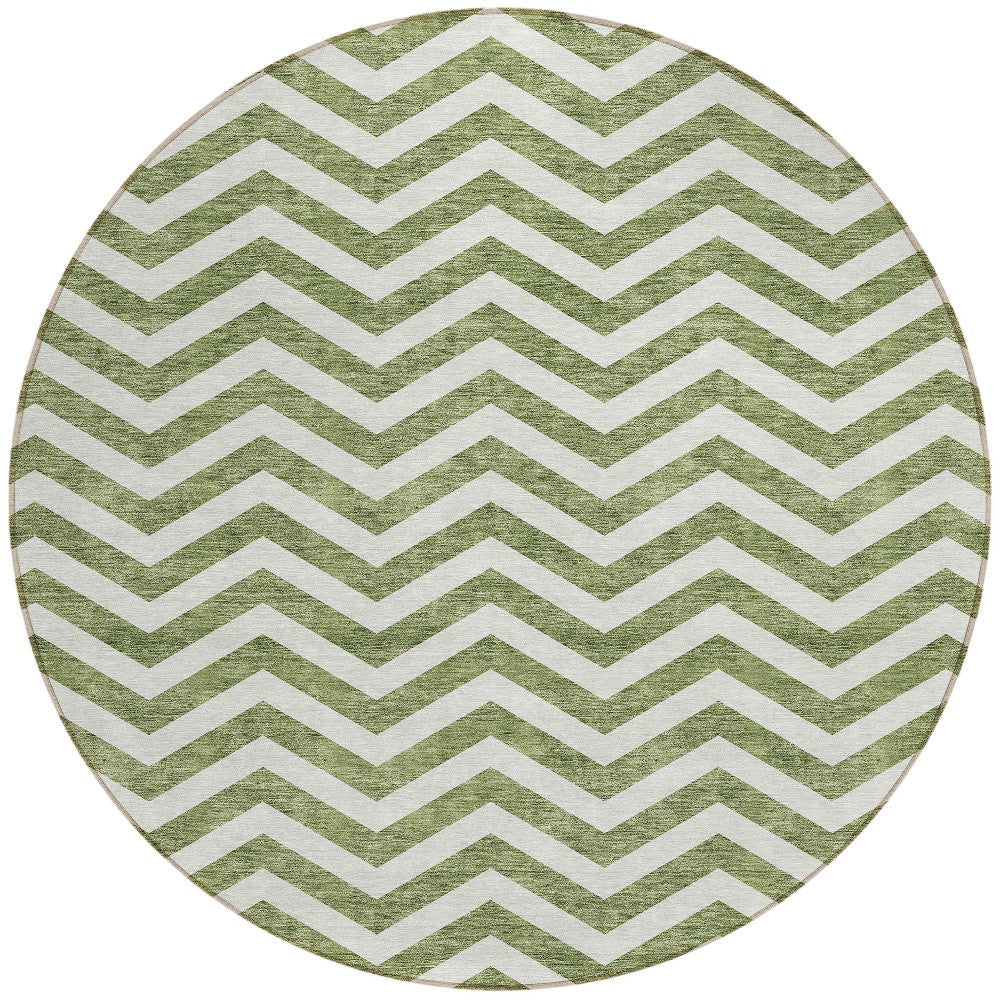 Tabselect Home Line 8' Green And Ivory Round Chevron Washable Indoor Outdoor Area Rug