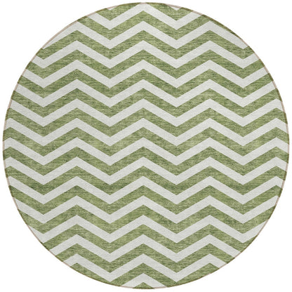 Tabselect Home Line 8' Green And Ivory Round Chevron Washable Indoor Outdoor Area Rug