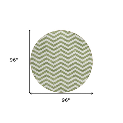 Tabselect Home Line 8' Green And Ivory Round Chevron Washable Indoor Outdoor Area Rug