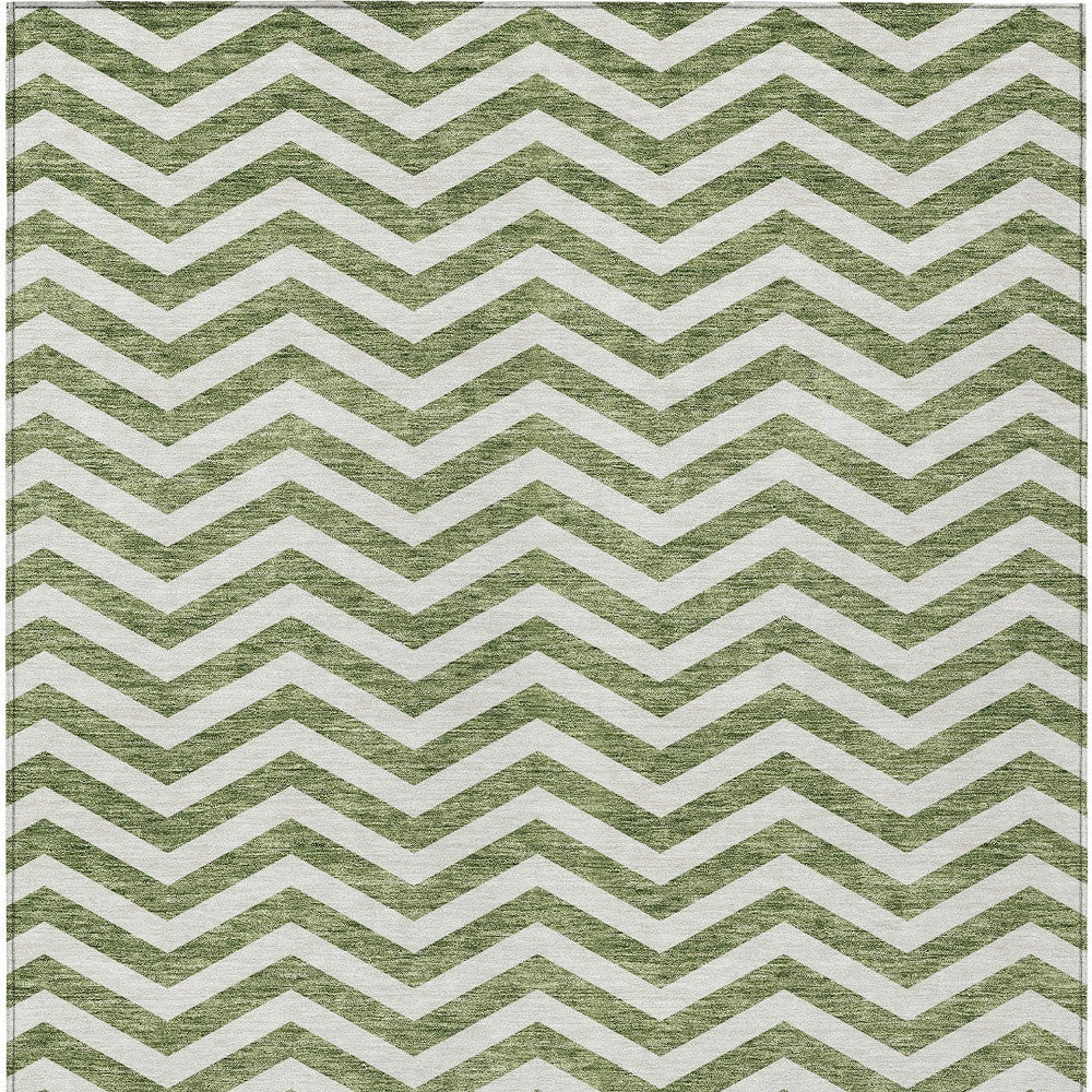 Tabselect Home Line 8' X 10' Green And Ivory Chevron Washable Indoor Outdoor Area Rug