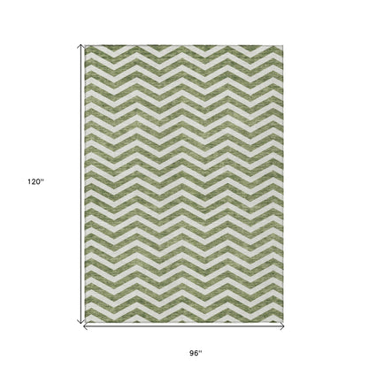 Tabselect Home Line 8' X 10' Green And Ivory Chevron Washable Indoor Outdoor Area Rug