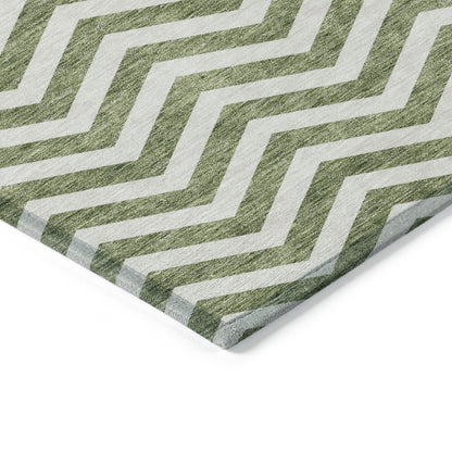 Tabselect Home Line 8' X 10' Green And Ivory Chevron Washable Indoor Outdoor Area Rug