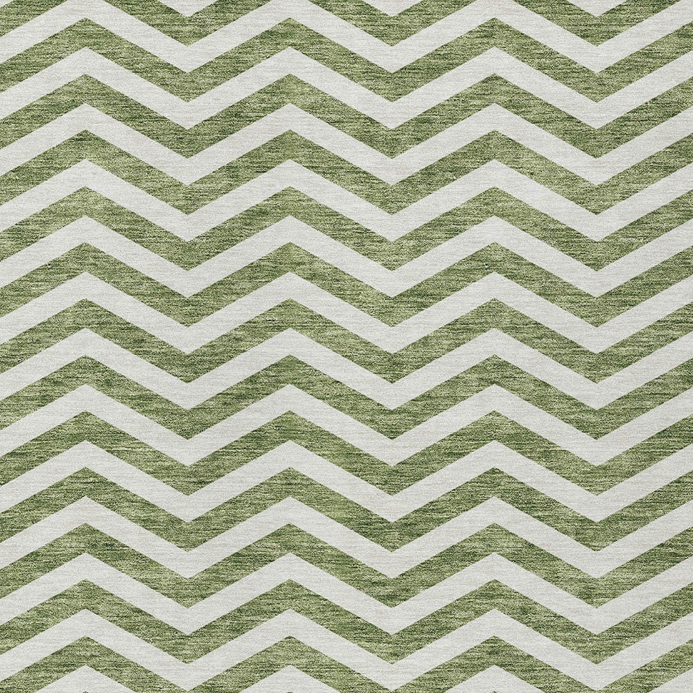 Tabselect Home Line 8' X 10' Green And Ivory Chevron Washable Indoor Outdoor Area Rug