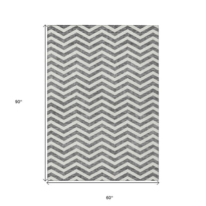 Tabselect Home Line 5' X 8' Gray And Ivory Chevron Washable Indoor Outdoor Area Rug