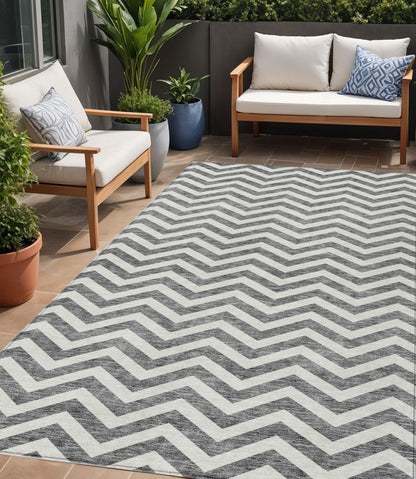 Tabselect Home Line 5' X 8' Gray And Ivory Chevron Washable Indoor Outdoor Area Rug