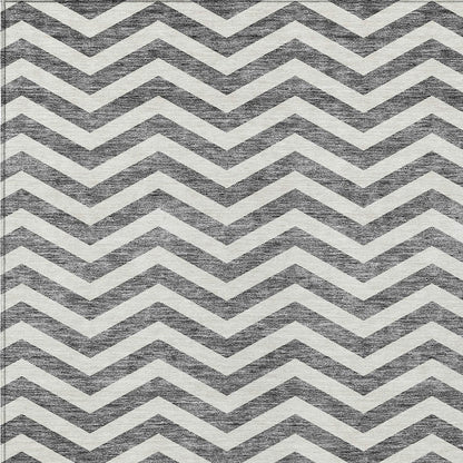 Tabselect Home Line 5' X 8' Gray And Ivory Chevron Washable Indoor Outdoor Area Rug