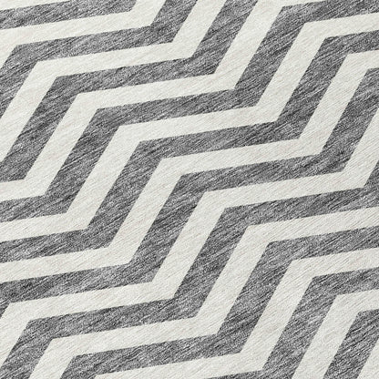 Tabselect Home Line 5' X 8' Gray And Ivory Chevron Washable Indoor Outdoor Area Rug