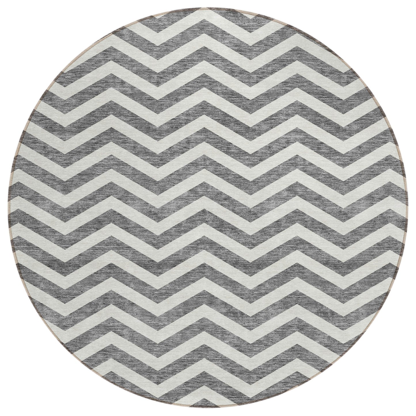 Tabselect Home Line 8' Gray And Ivory Round Chevron Washable Indoor Outdoor Area Rug