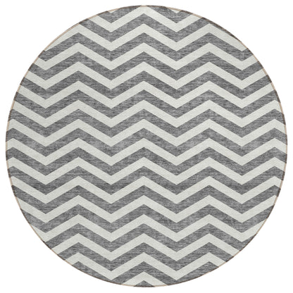 Tabselect Home Line 8' Gray And Ivory Round Chevron Washable Indoor Outdoor Area Rug