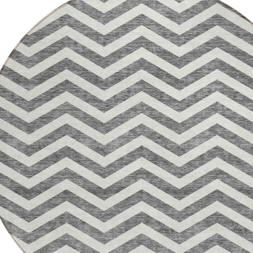 Tabselect Home Line 8' Gray And Ivory Round Chevron Washable Indoor Outdoor Area Rug