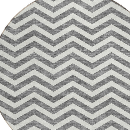 Tabselect Home Line 8' Gray And Ivory Round Chevron Washable Indoor Outdoor Area Rug