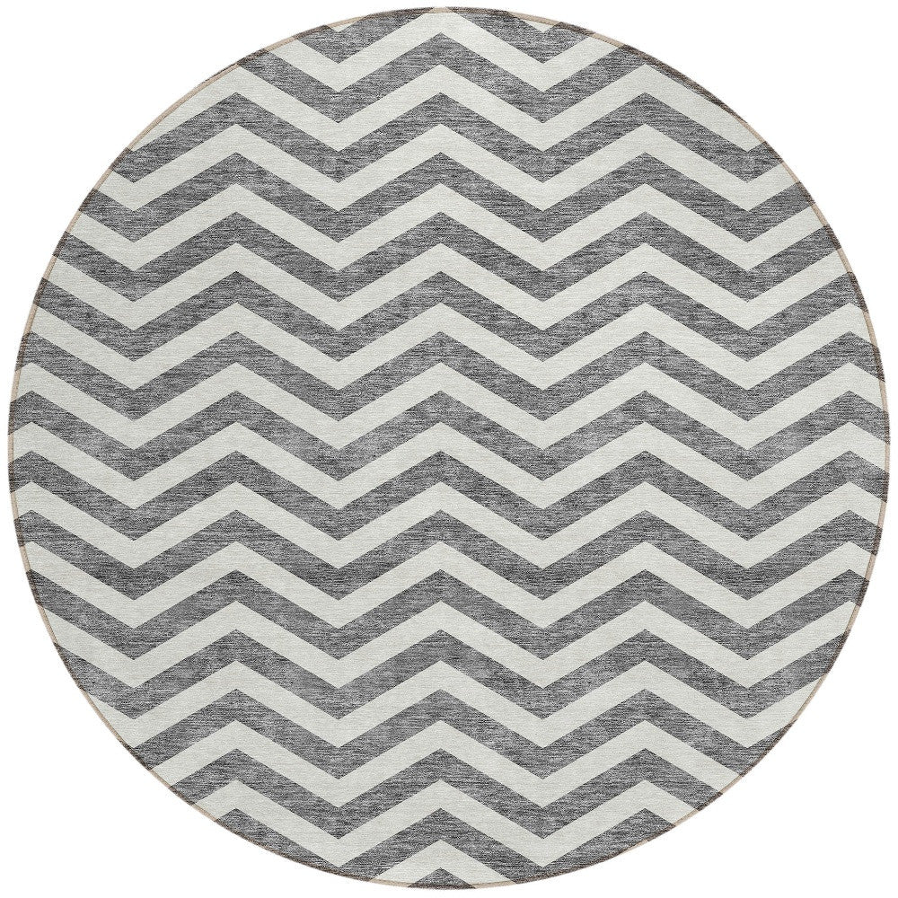 Tabselect Home Line 8' Gray And Ivory Round Chevron Washable Indoor Outdoor Area Rug
