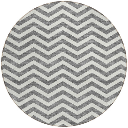Tabselect Home Line 8' Gray And Ivory Round Chevron Washable Indoor Outdoor Area Rug