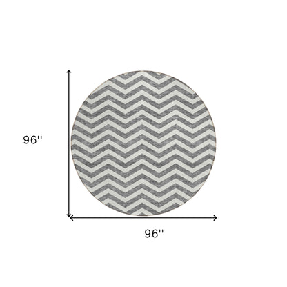 Tabselect Home Line 8' Gray And Ivory Round Chevron Washable Indoor Outdoor Area Rug