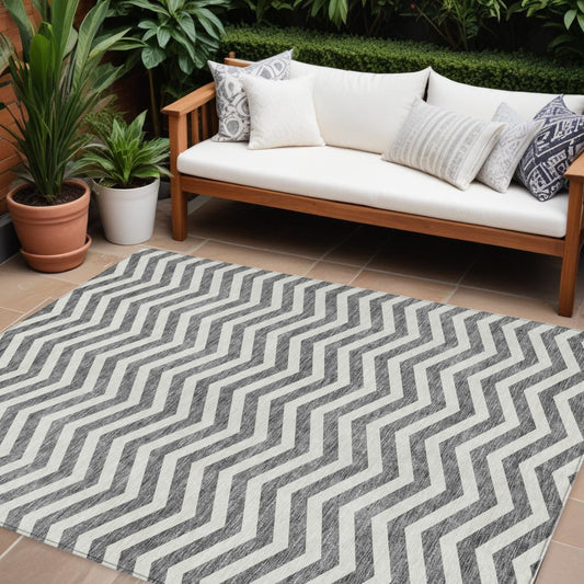 Tabselect Home Line 8' X 10' Gray And Ivory Chevron Washable Indoor Outdoor Area Rug