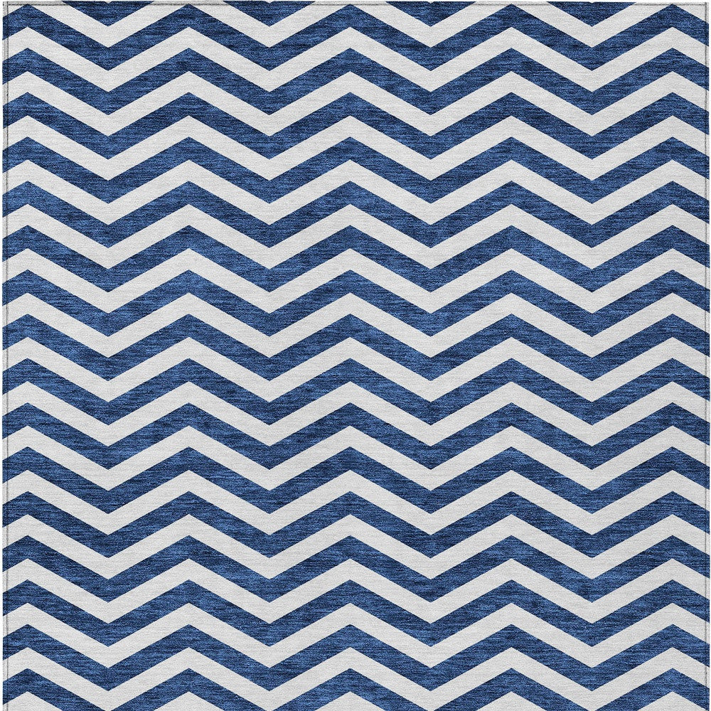 Tabselect Home Line 5' X 8' Navy Blue And Ivory Chevron Washable Indoor Outdoor Area Rug