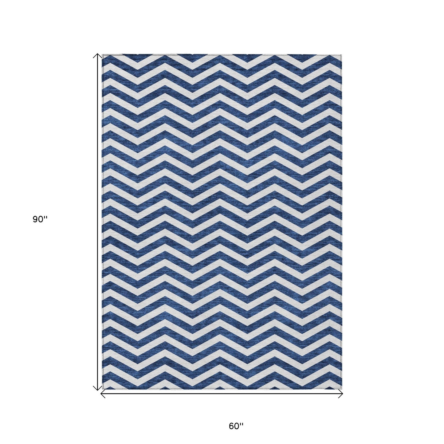 Tabselect Home Line 5' X 8' Navy Blue And Ivory Chevron Washable Indoor Outdoor Area Rug
