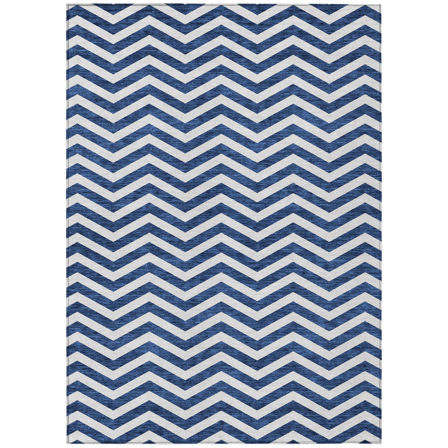 Tabselect Home Line 5' X 8' Navy Blue And Ivory Chevron Washable Indoor Outdoor Area Rug