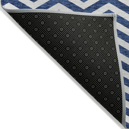 Tabselect Home Line 5' X 8' Navy Blue And Ivory Chevron Washable Indoor Outdoor Area Rug