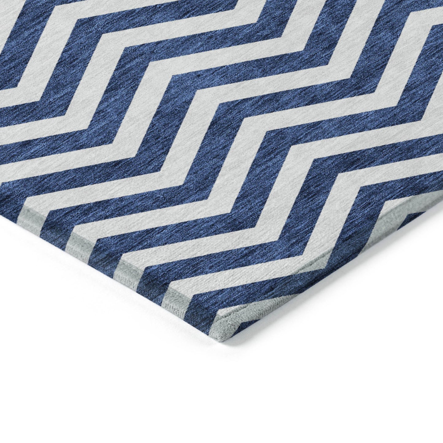 Tabselect Home Line 5' X 8' Navy Blue And Ivory Chevron Washable Indoor Outdoor Area Rug