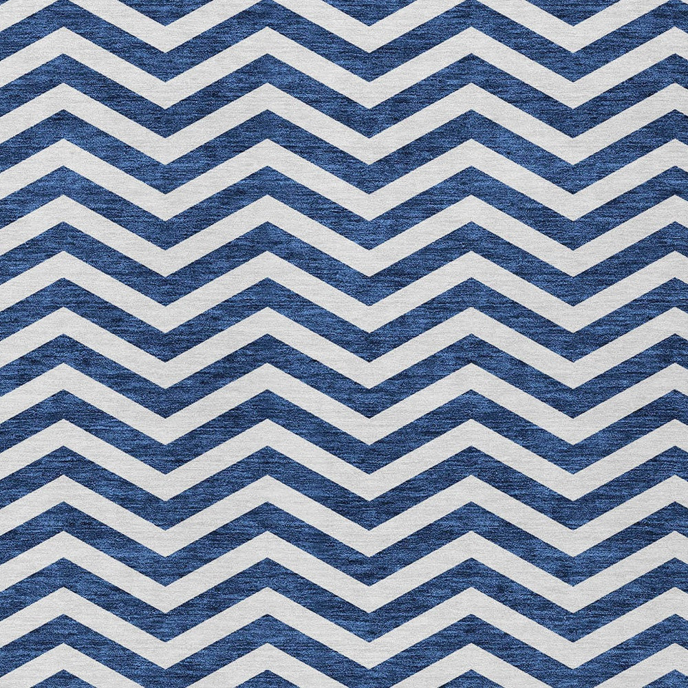 Tabselect Home Line 5' X 8' Navy Blue And Ivory Chevron Washable Indoor Outdoor Area Rug