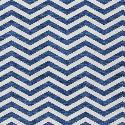 Tabselect Home Line 5' X 8' Navy Blue And Ivory Chevron Washable Indoor Outdoor Area Rug