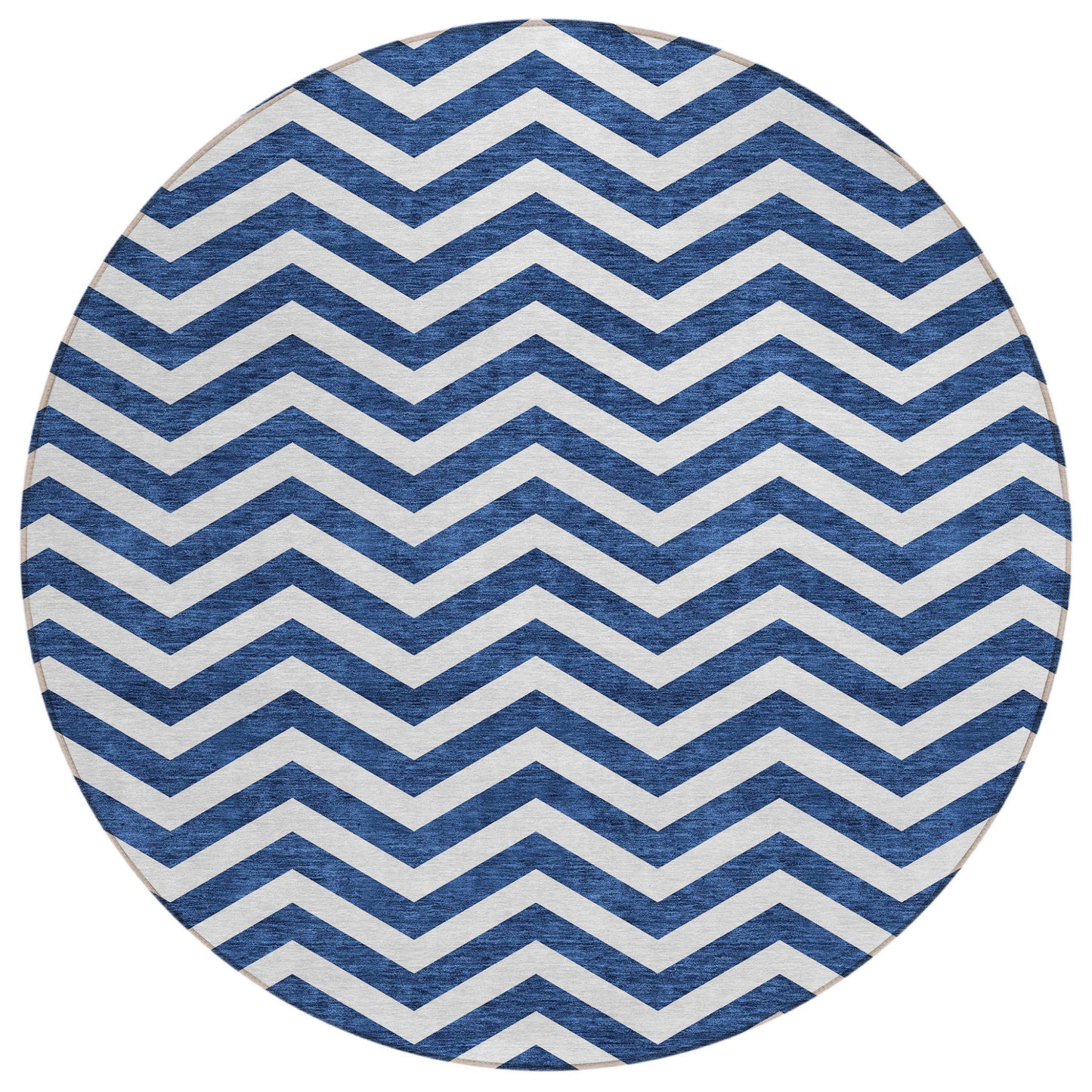 Tabselect Home Line 8' Navy Blue And Ivory Round Chevron Washable Indoor Outdoor Area Rug
