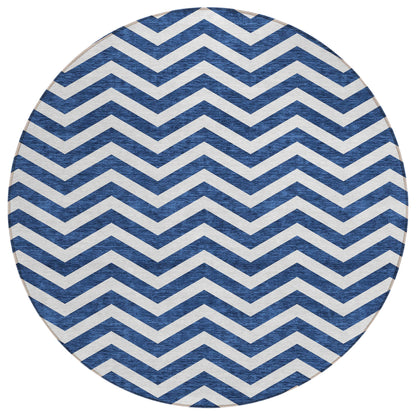 Tabselect Home Line 8' Navy Blue And Ivory Round Chevron Washable Indoor Outdoor Area Rug