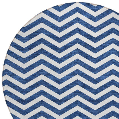 Tabselect Home Line 8' Navy Blue And Ivory Round Chevron Washable Indoor Outdoor Area Rug