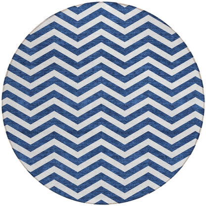 Tabselect Home Line 8' Navy Blue And Ivory Round Chevron Washable Indoor Outdoor Area Rug