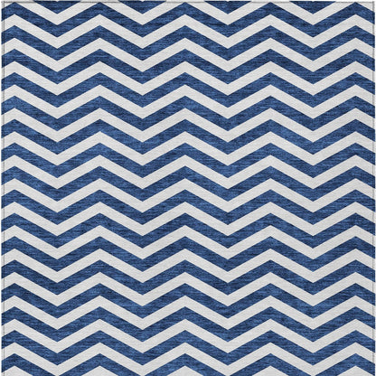 Tabselect Home Line 8' X 10' Navy Blue And Ivory Chevron Washable Indoor Outdoor Area Rug
