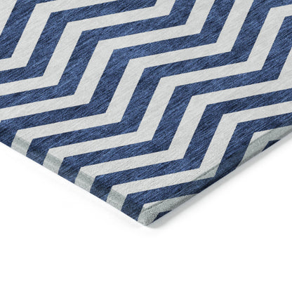 Tabselect Home Line 8' X 10' Navy Blue And Ivory Chevron Washable Indoor Outdoor Area Rug