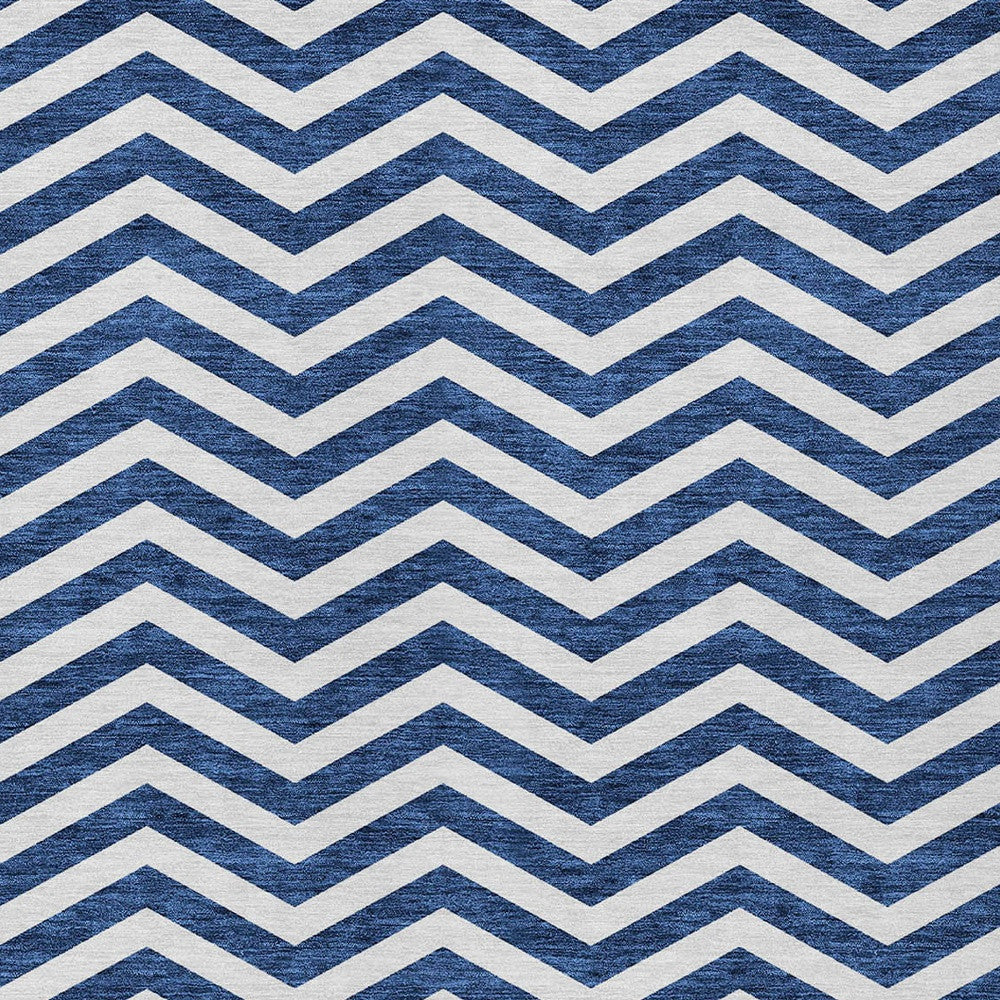 Tabselect Home Line 8' X 10' Navy Blue And Ivory Chevron Washable Indoor Outdoor Area Rug