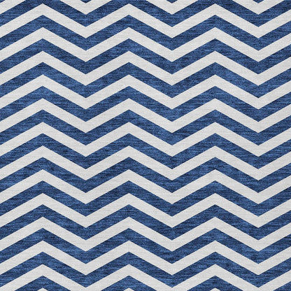 Tabselect Home Line 8' X 10' Navy Blue And Ivory Chevron Washable Indoor Outdoor Area Rug