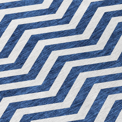 Tabselect Home Line 8' X 10' Navy Blue And Ivory Chevron Washable Indoor Outdoor Area Rug