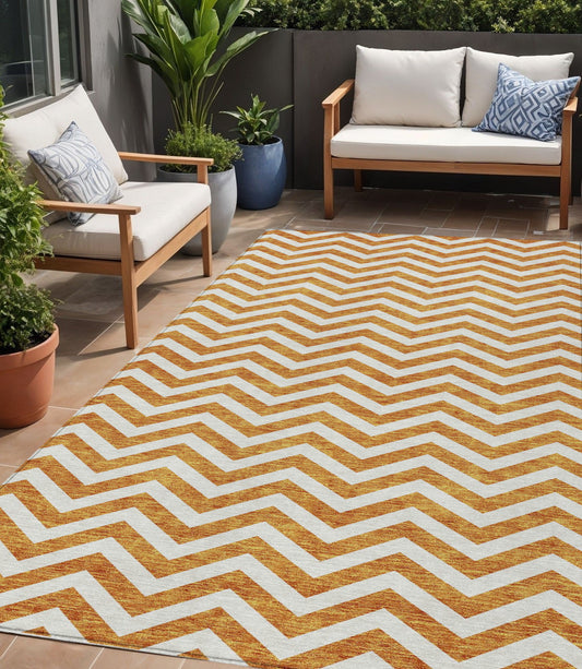 Tabselect Home Line 5' X 8' Orange And Beige Chevron Washable Indoor Outdoor Area Rug