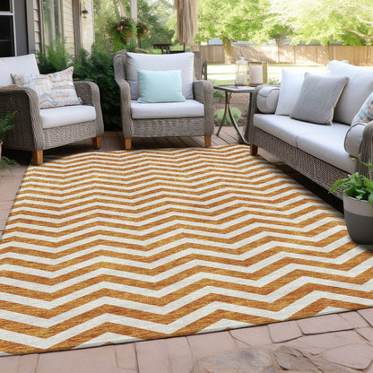 Tabselect Home Line 5' X 8' Orange And Beige Chevron Washable Indoor Outdoor Area Rug