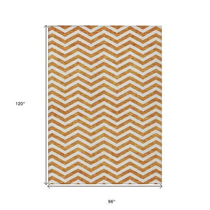Tabselect Home Line 8' X 10' Orange And Beige Chevron Washable Indoor Outdoor Area Rug