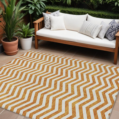 Tabselect Home Line 8' X 10' Orange And Beige Chevron Washable Indoor Outdoor Area Rug